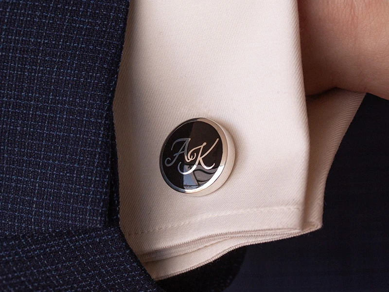 Personalised cufflinks in sterling silver and enamel by ZAUNICK