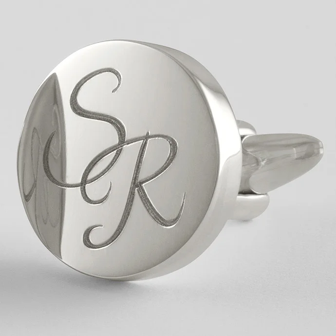 Personalised cufflinks with script monogram in sterling silver, ZAUNICK