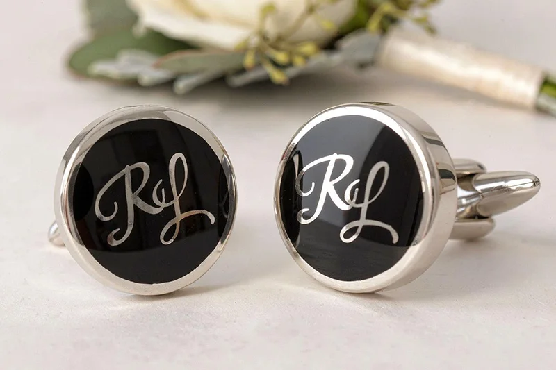 Wedding cufflinks personalised for the groom and party by ZAUNICK